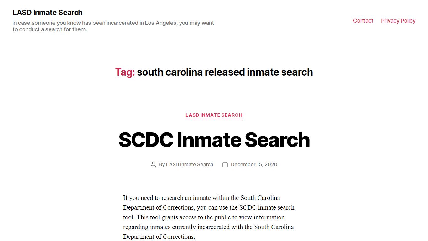 south carolina released inmate search – LASD Inmate Search